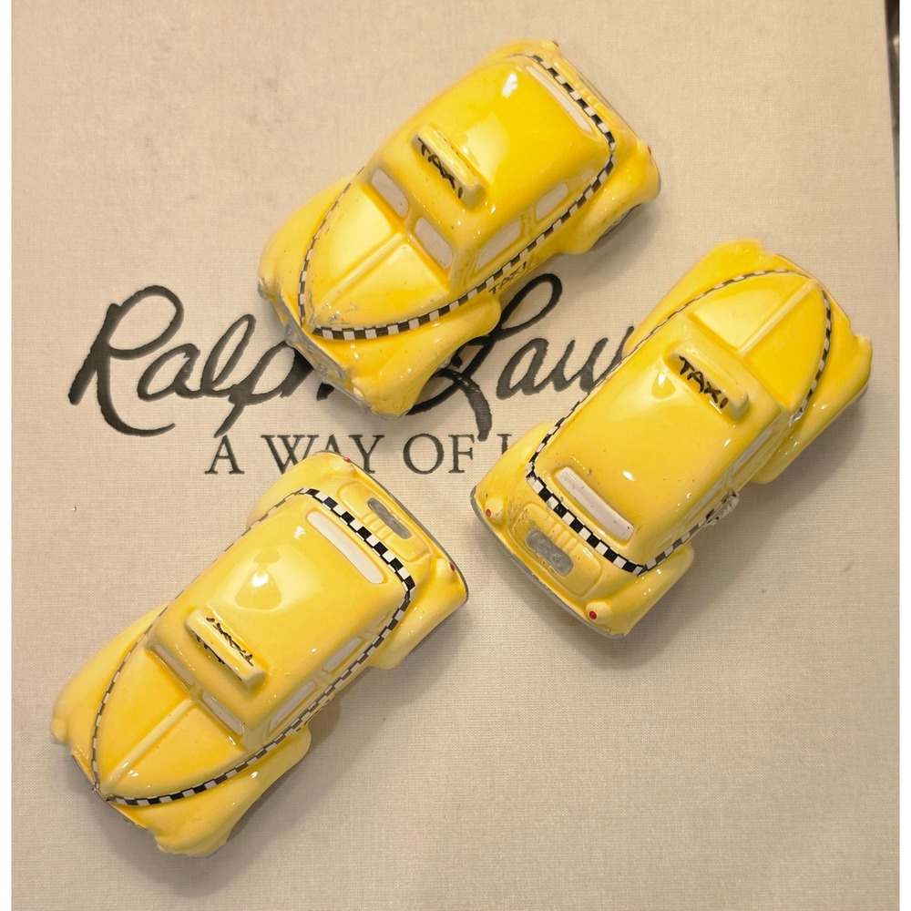 Lot 3 Dept 56 Yellow Taxi Cab Ceramic Figurines Set 3 VTG NYC Village Christmas